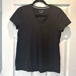 Nautica Black Short Sleeve V-Neck T-Shirt- Medium